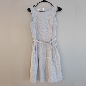 LL‎ Bean Signature Seersucker Stripe Belted Dress Women’s 6 Cotton Classic